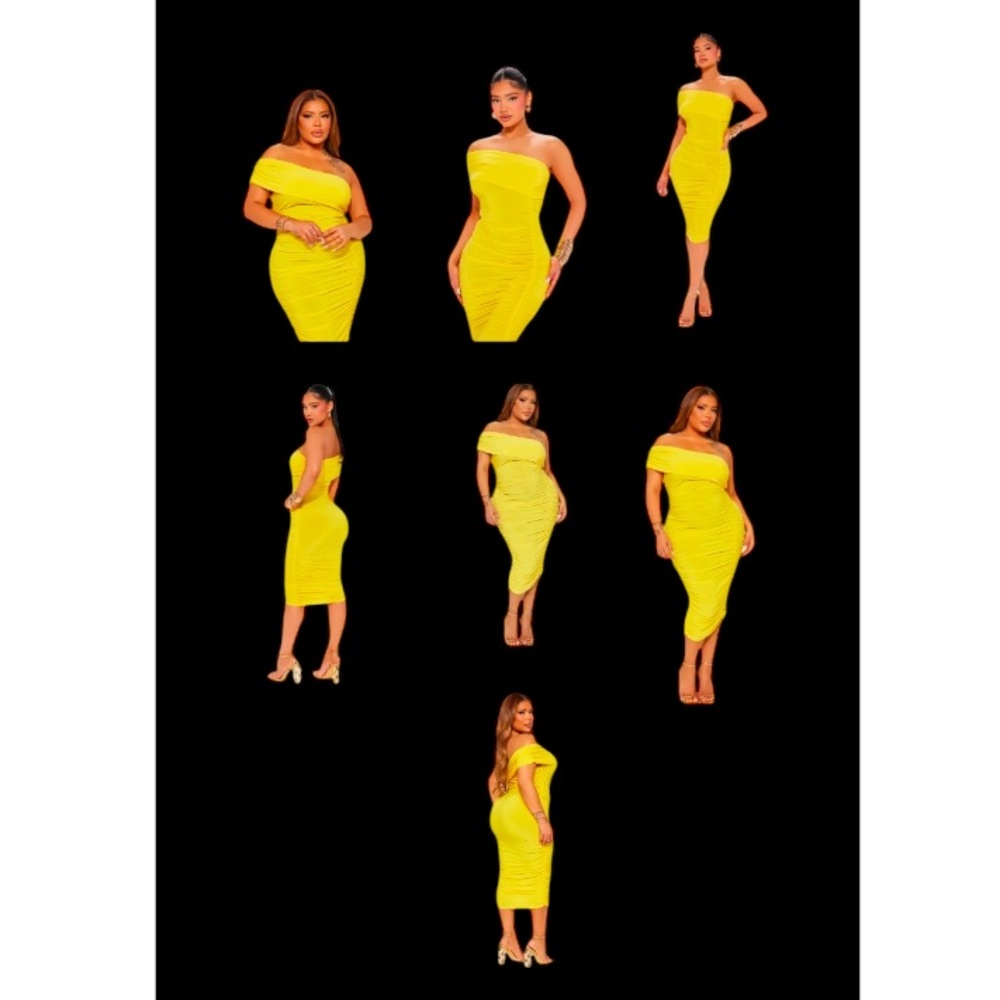 Fashion Nova Serena dream off shoulder midi Ruched bodycon dress women’s size L.